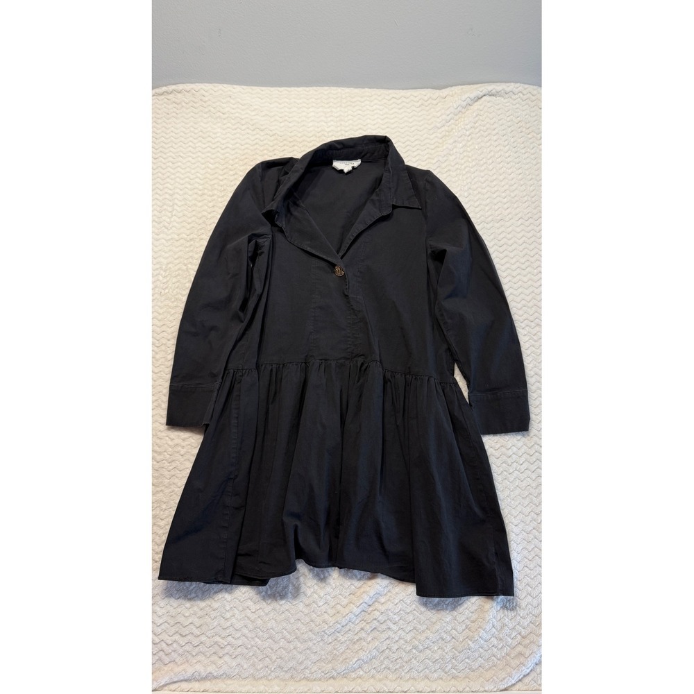 Pomander Place turkernuck Black Drop Waist Shirt Dress Gold Button Womens Medium